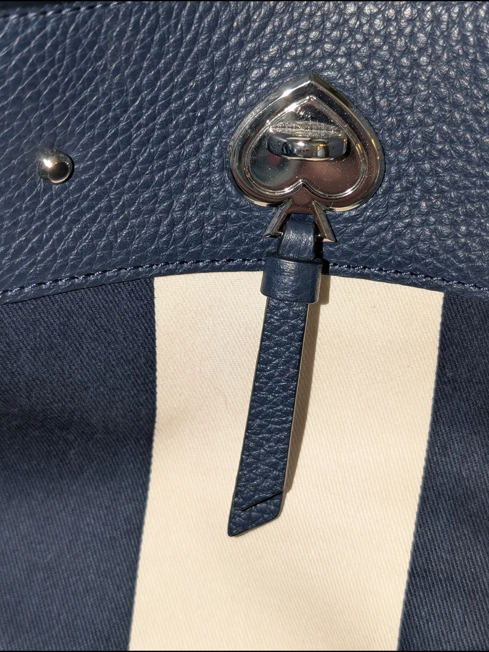 Kate Spade New York Canvas Drawstring Shoulder Bag in Navy Blue and Cream Stripe